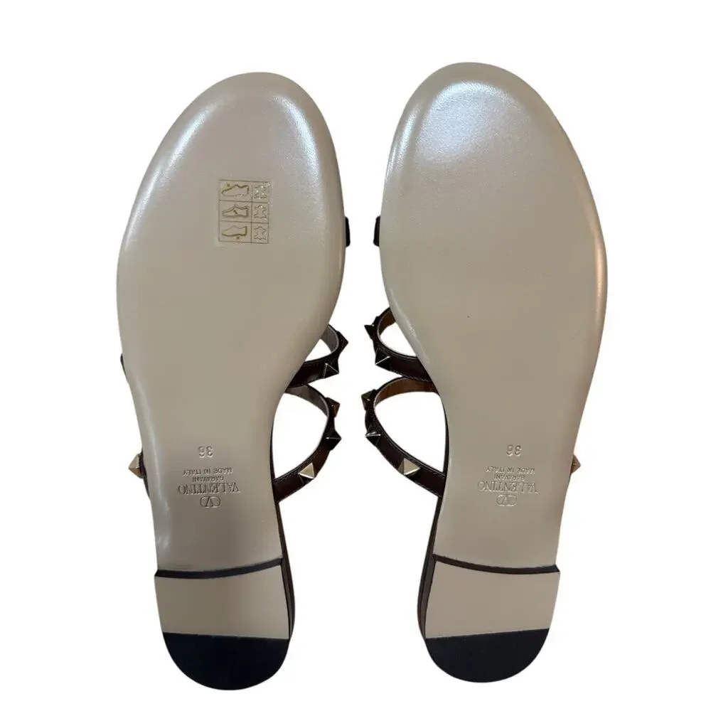Valentino Garavani Rockstud Caged Leather Slide Sandal Bark Brown 36